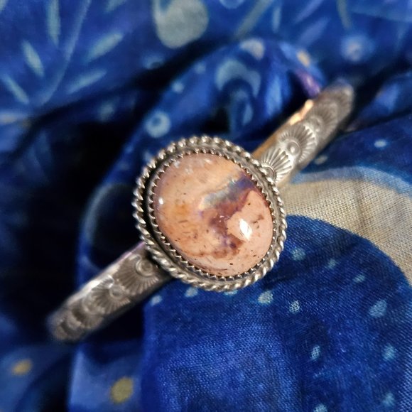 Colorful Opal and Silver Cuff - Picture 1 of 5